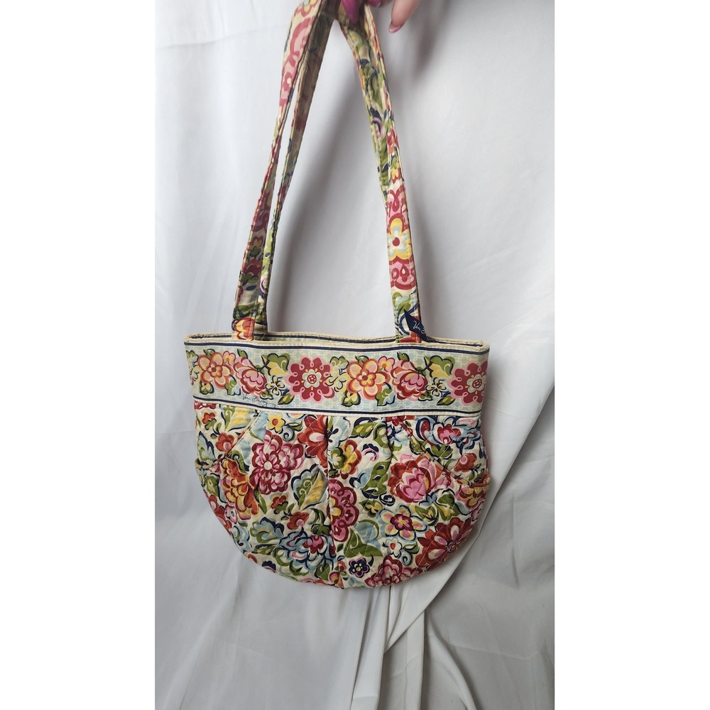 Vera Bradley English Rose Quilted Floral Shoulder Bag Tote Pleated Cotton Multi